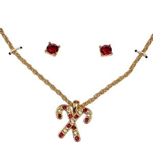 {Charter Club} Gold-Tone Candy Cane Pendant Necklace & Crystal Stud Earrings